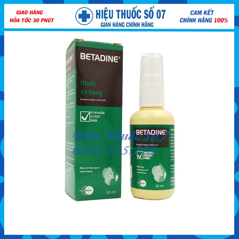 BETADINE Throat Spray 50ml - Dung dịch xịt họng, xịt miệng [povidin, povidine, betadin]