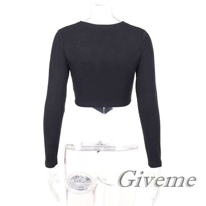 Áo Croptop Dệt Kim Tay Dài Cổ Chữ V Một Hàng Nút Màu Đen/Xanh Lá