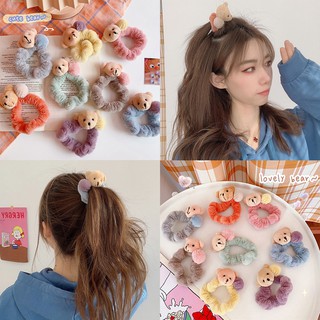  Dây Cột Tóc Hình Gấu Teddy Hoạt Hình Bằng Nhung Dễ Thương Xinh Xắn Dành Cho Bé