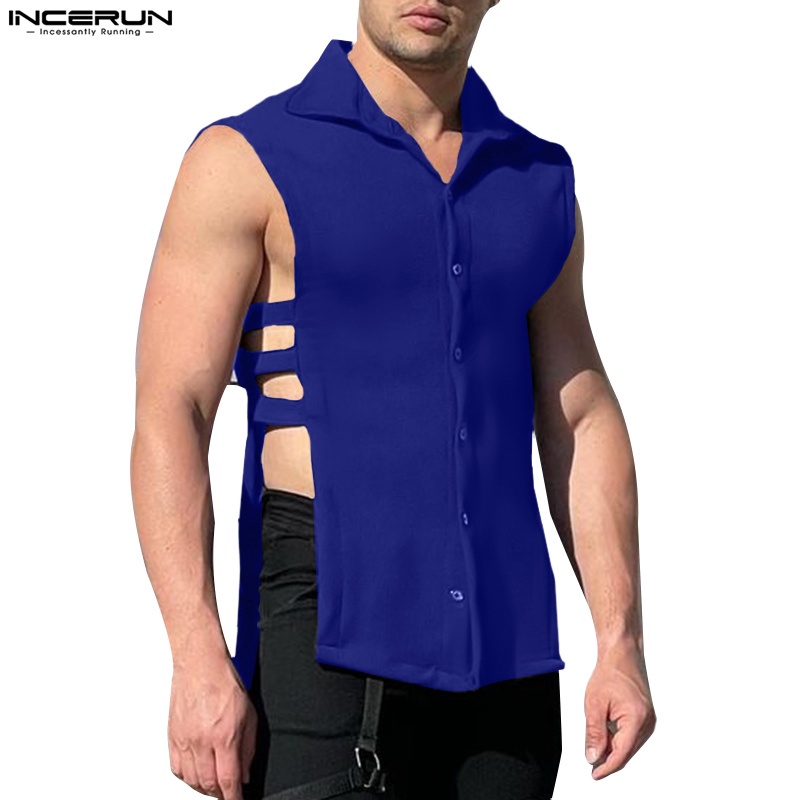 INCERUN Áo Sơ Mi Không Tay Thiết Kế Khoét Lỗ Thời Trang Cho Nam