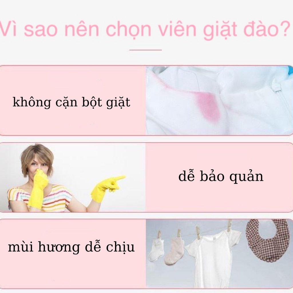 Viên Giặt Xả Hương Đào Tươi Mát Giữ Màu Làm Mềm Quần Áo Lưu Hương Lâu Gói 20 Viên