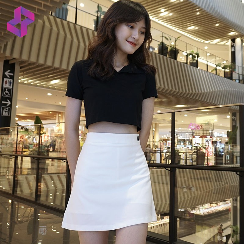 Áo croptop nữ thun sơ mi kiểu ôm body có cổ tay ngắn đẹp, Áo polo nữ croptop crt Ulzzang crop top phông cổ bẻ đen trắng