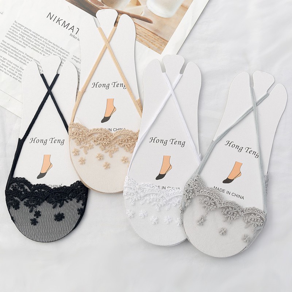 Vớ Thuyền Cao Gót Vải Ren Màu Trơn Thoáng Khí Thời Trang Mùa Hè Cho Nữ