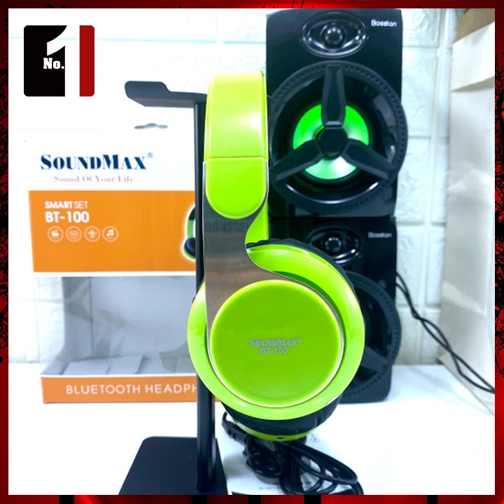 Tai Nghe Headphone Chụp Tai Chính Hãng SOUNDMAX BT100 Tai Nghe Nhạc Điện Thoại Úp Tai Không Dây