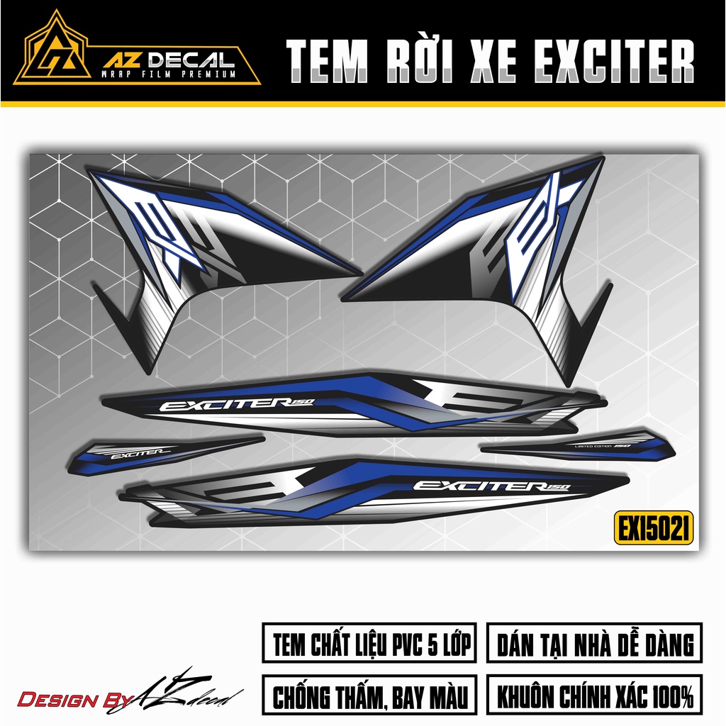 Decal Rời Xe Exciter Mẫu Chữ EX Cách Điệu | 2EX15021 | Tem Chế Dán Xe EX150 Chất Liệu Chống Thấm Nước, Chống Bay Màu