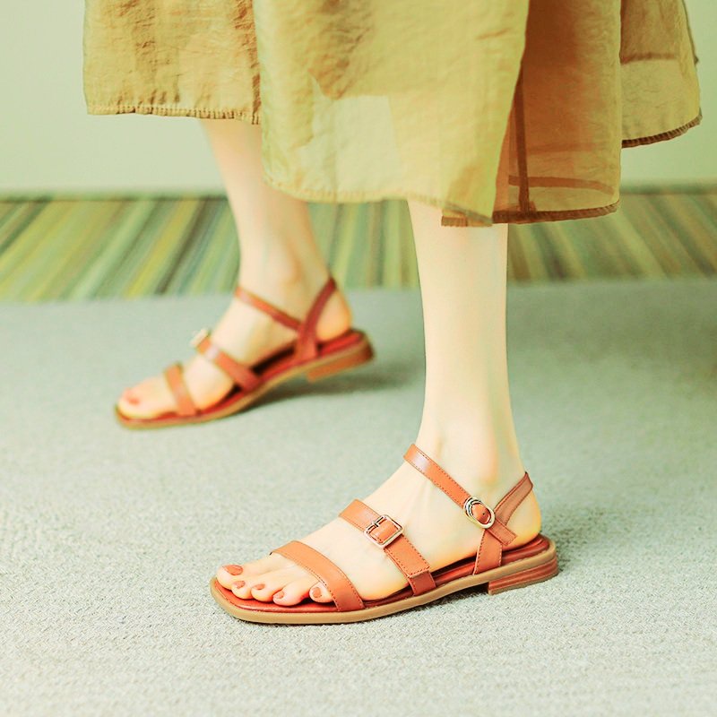 Giày sandal đế bệt mũi vuông 2 quai-CH50- dép quai hậu dây mảnh 1 khoá vuông  -zinzin3456