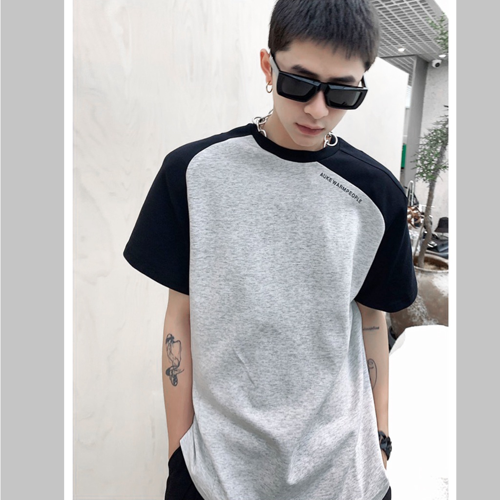 Áo thun nam Raglan xám đen