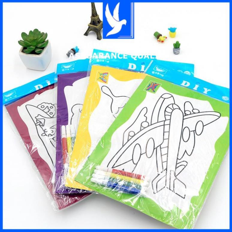 Bộ 2 ảnh và 6 bút màu tập vẽ cho bé Bird Book