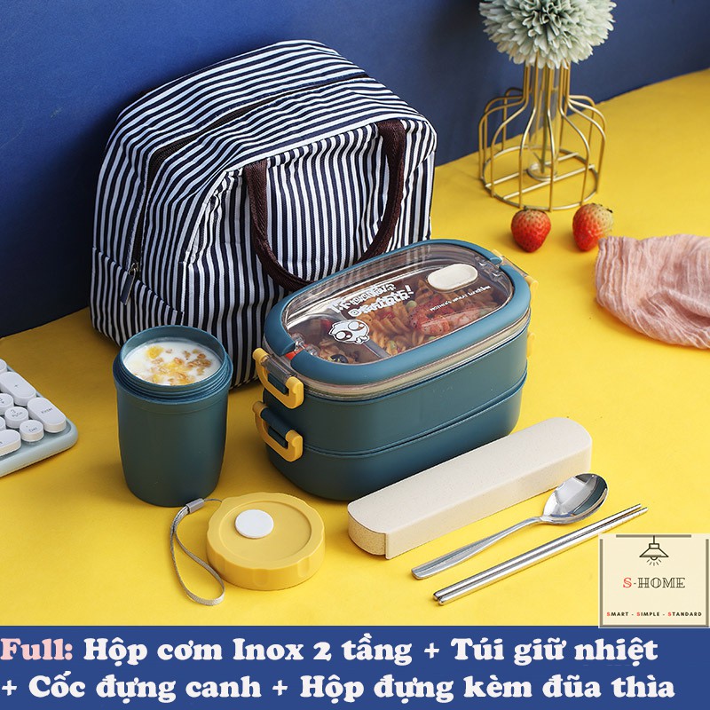 [FULL COMBO] Hộp Cơm Giữ Nhiệt Lúa Mạch 2 Tầng Ruột Inox 304 - Hộp Cơm Văn Phòng | BigBuy360 - bigbuy360.vn