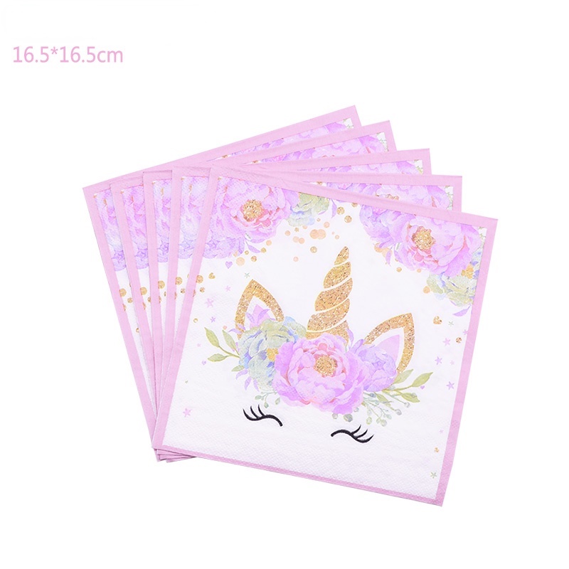 Bộ Dụng Cụ Bàn Ăn Bằng Giấy Dùng Một Lần Họa Tiết Kỳ Lân Dễ Thương Cho Bé