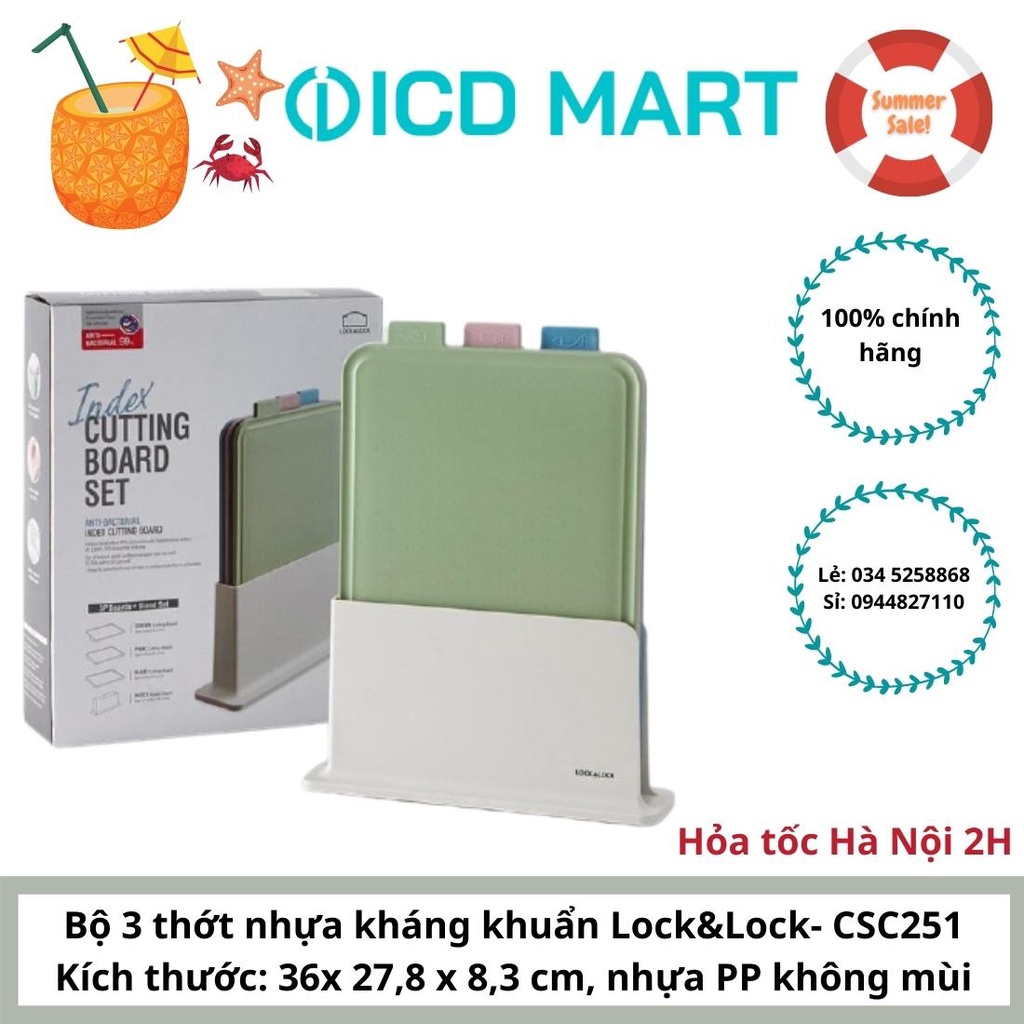 Bộ kệ 3 thớt nhựa kháng khuẩn LOCK&amp;LOCK Index Cutting Board CSC251