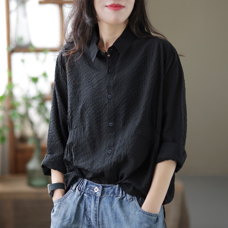 Xả Kho Miss ~ Giảm Giá Áo Sơ Mi Dáng Rộng Dài Kẻ Sọc Mùa Thu Có Đuôi Thương Hiệu Lớn @
