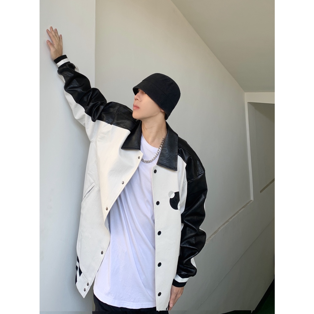 Áo khoác bóng chày bằng da PU phong cách đường phố cá tính thời trang Mỹ cho nam leather jacket