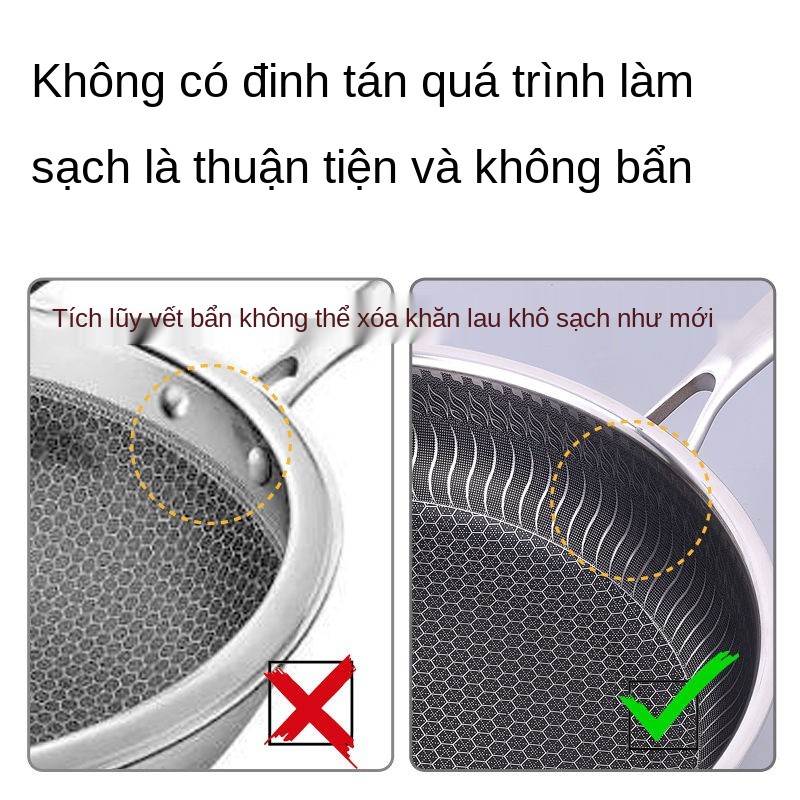 ▤Chảo inox 304 của Đức, không tráng, chống dính, dùng trong gia đình, pancake khói, nướng trứng chiên