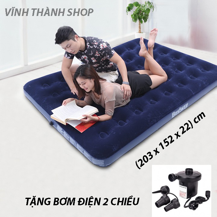 Đệm hơi Bestway tặng kèm bơm điện 2 chiều cỡ đại kích thước 203x152x22cm