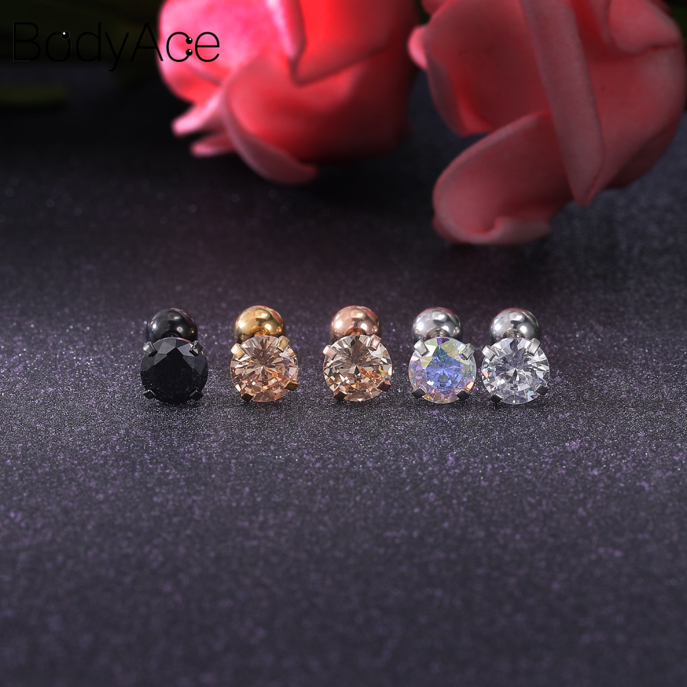 1 Khuyên Tai Tròn Bằng Thép Không Gỉ Đính Đá Màu Sắc Thời Trang