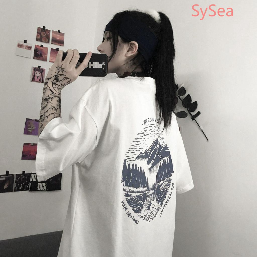 Áo thun tay lỡ dáng rộng in họa tiết thời trang hè cho nữ