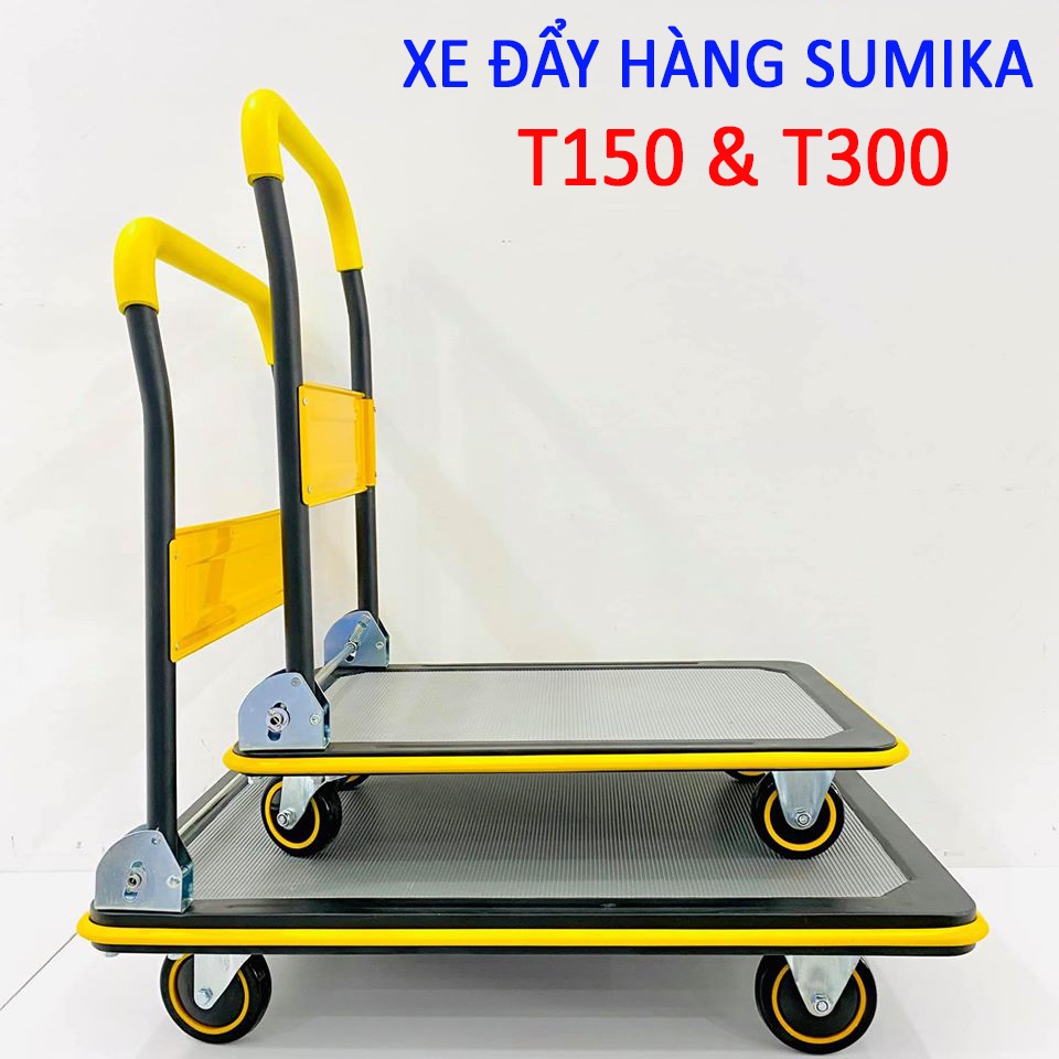 4 mẫu Xe đẩy hàng sàn thép &amp; sàn nhựa chính hãng Sumika tay cầm gấp gọn T150 &amp; T170 &amp; T300 &amp; T350 (bảo hành 2 năm)