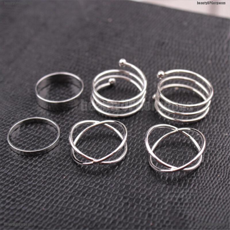 Bộ 6 nhẫn hợp kim phong cách Punk độc đáo thời trang mới cho nữ