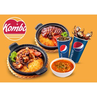 Set 2 người: 1 cơm Gà nấm + 1 cơm thịt sốt BBQ+ 2 pepsi+ 1 canh chua tại NH Kombo - Cơm niêu Singapore