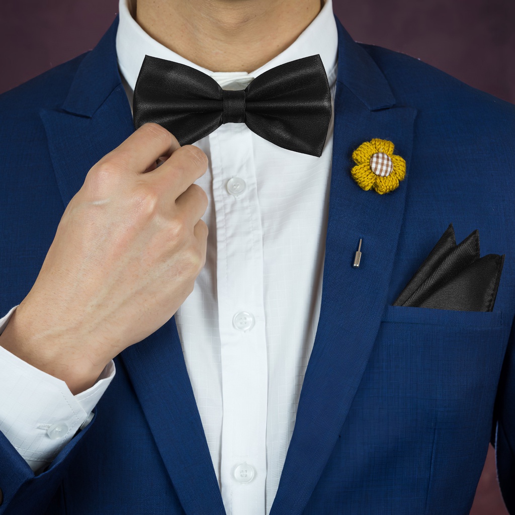 Bộ 3 Khăn Tay Satin Vuông Bỏ Túi Đính Nơ Thời Trang Cho Nam