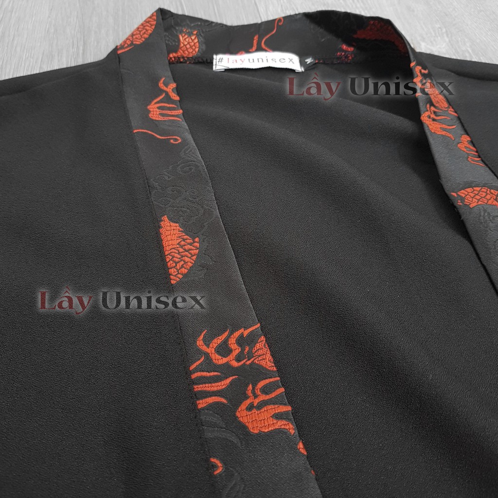 Áo choàng YUKATA HAORI phối gấm rồng đỏ, có chuông như hình