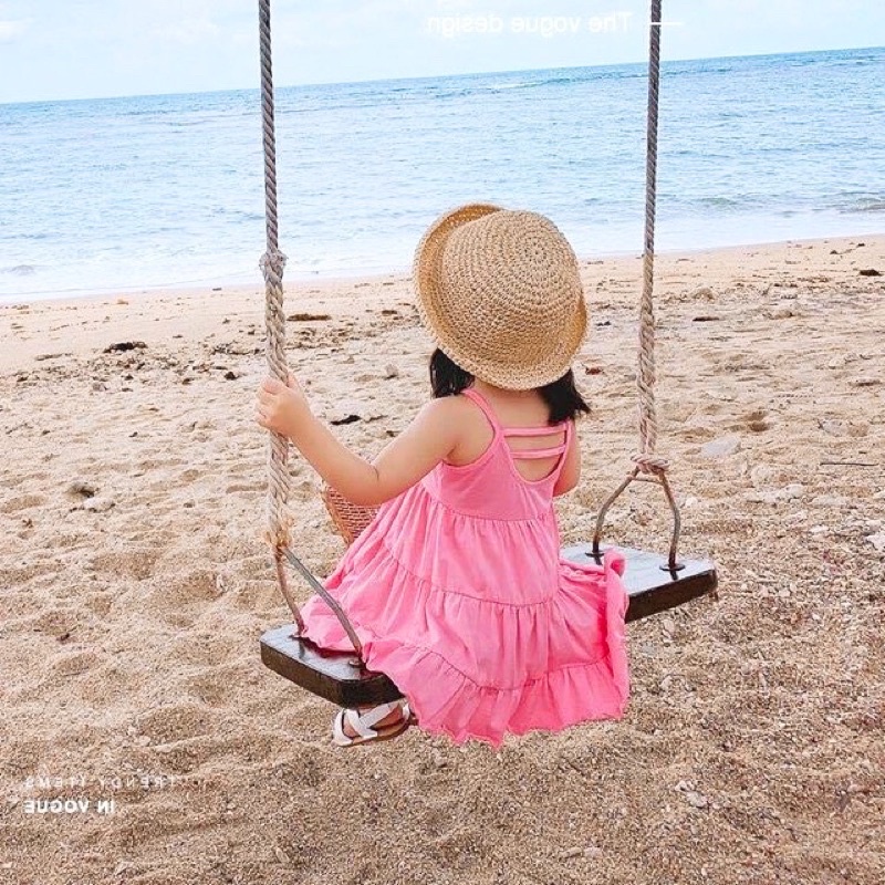 Đầm hè 2 dây cotton đũi bé gái
