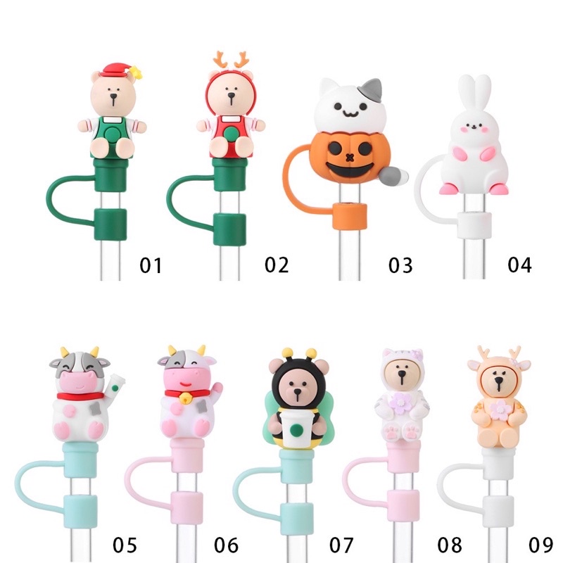 Nắp đậy đầu ống hút bằng silicone chống bụi bẩn tái sử dụng được thiết kế hoạt hình đáng yêu