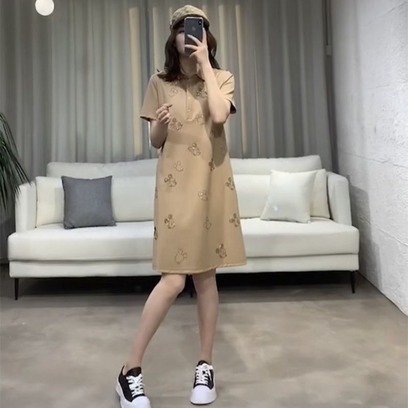 ∋Loose plus size hot rhinestone váy ngắn tay POLO nữ 2020 mùa hè mới chữ A dài trung và mỏng | BigBuy360 - bigbuy360.vn