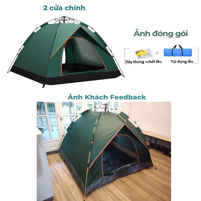 Lều cắm trại 2 cửa sổ 2.1mx2m 4-6 người vải dù 2 lớp 200T chống tia UV tự mở trong 5s