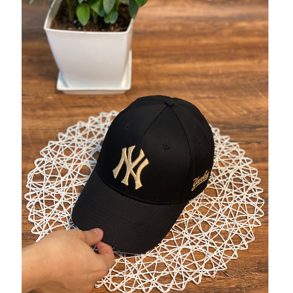 mũ nón lưỡi trai thêu chữ nổi 3D NY logo vàng dành cho cả nam và nữ Free size