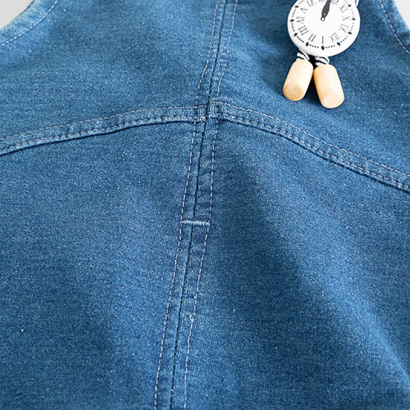 Set áo thun dài tay cổ tròn + quần yếm jeans dạng yếm thời trang cho bé trai