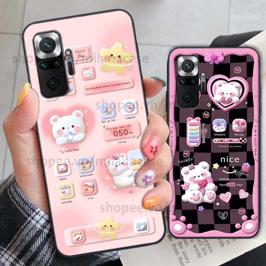 Ốp Xiaomi Redmi Note 10 / Note 10 Pro hình đồng hồ icon gấu mèo cute cực dễ thương ngộ nghĩnh