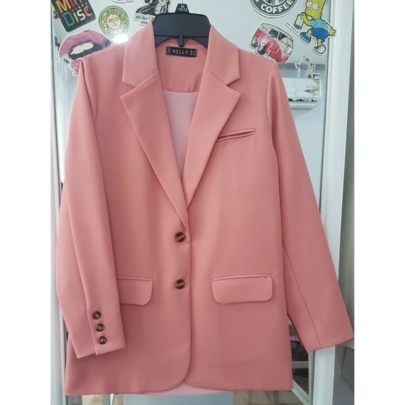 BLAZER NỮ FORM SUÔNG 2 LỚP HỒNG | TRẮNG | NÂU | HELLY SHOP | BigBuy360 - bigbuy360.vn