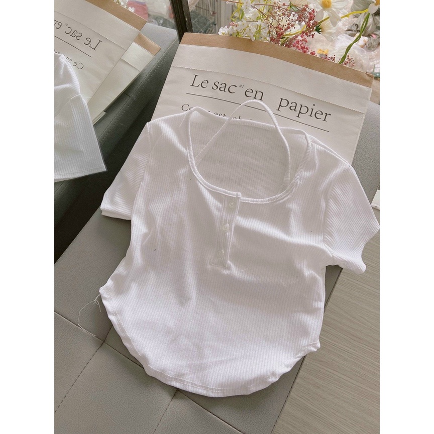 Áo Croptop Body Kiểu  Yếm Tay Ngắn Cổ Chữ U Khuy Cài Phối Cổ Yếm Thơ Ngây - AK0057 | steven.factory
