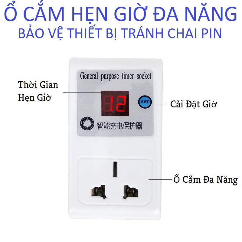 Ổ Cắm Hẹn Giờ Điện Tử Tự Ngắt Sạc Điện Thoại, Xe Điện, Laptop Bảo Vệ Pin