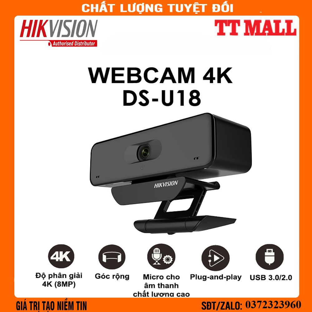 [Siêu rõ nét] Webcam HIKVISION DS-U18 4K siêu nét tích hợp mic chuyên dụng cho Livestream, Học và làm Online