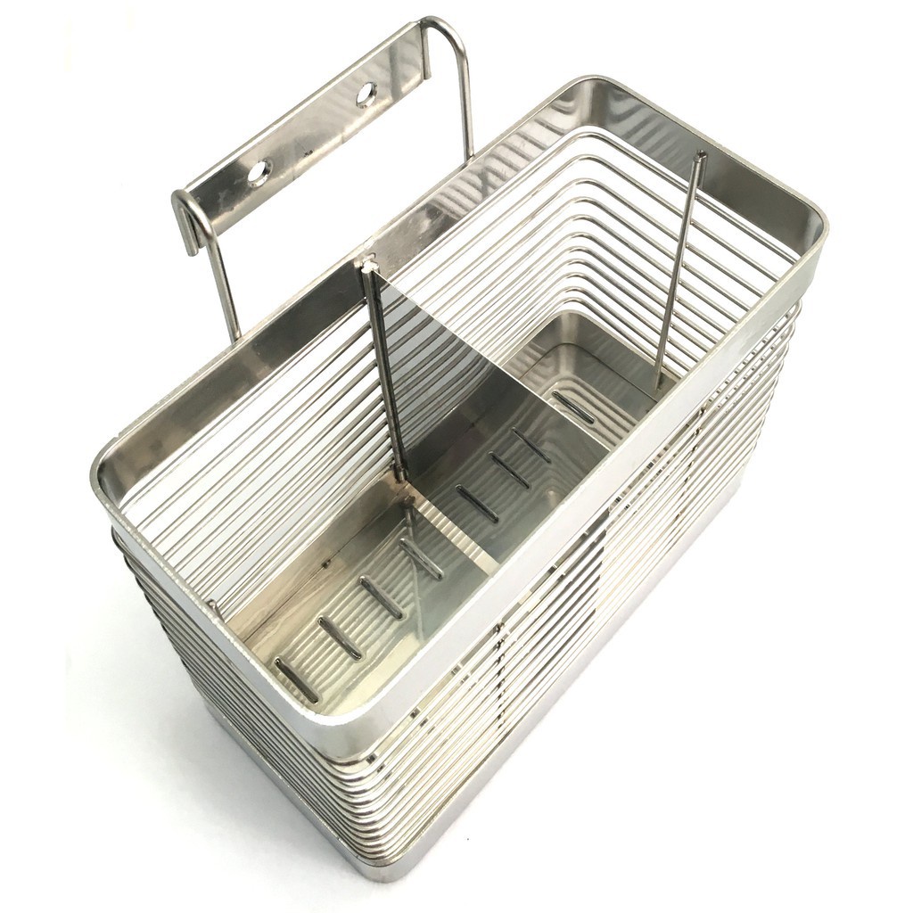 Ống đựng đũa inox 304 2 ngăn treo tường chắc chắn