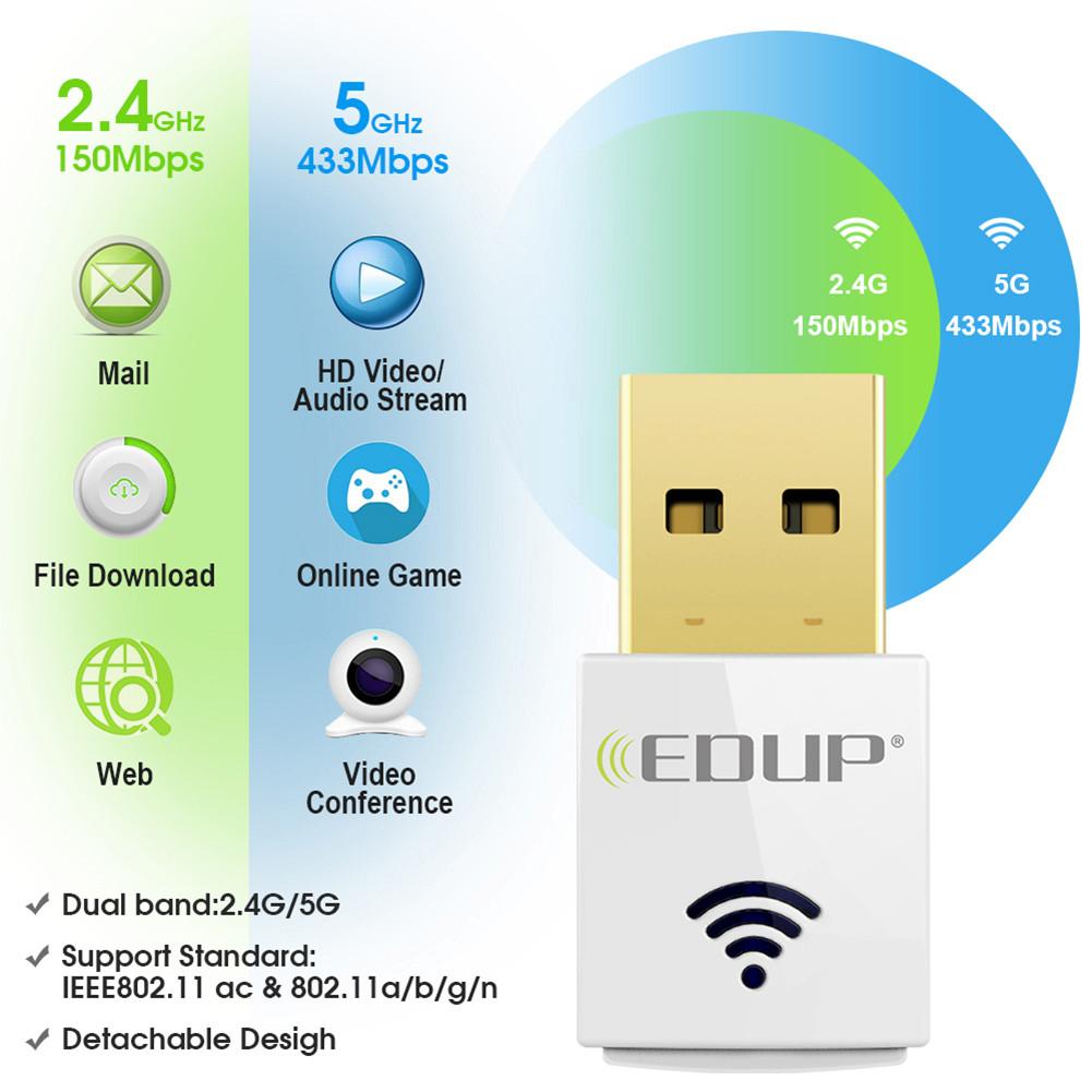 Bộ chuyển đổi wifi USB 5ghz mini 600mbps 802.11ac Bộ thu wifi băng tần kép USB Ethernet Adapter Card mạng | BigBuy360 - bigbuy360.vn