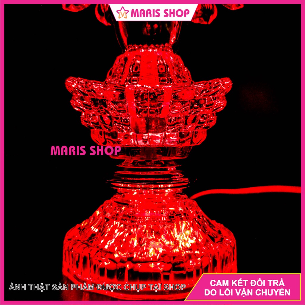 Đèn thờ hoa sen LED MÀU ĐỎ 3 tầng hình thỏi vàng cao 20cm để bàn thờ Phật, đèn thờ cúng