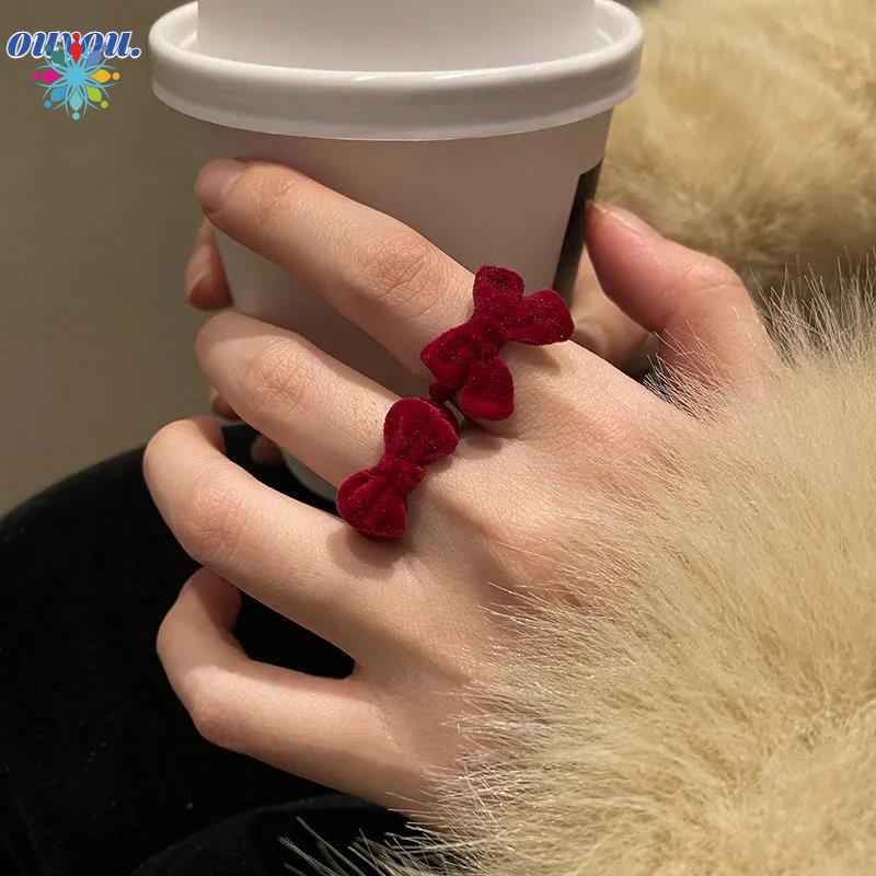 Nhẫn Đeo Ngón Trỏ Hình Nơ Màu Xanh Dương/Đỏ Rượu Bằng Nhung Xu Hướng Mới Xu Hướng Cổ Điển Dành Cho Bạn Nữ