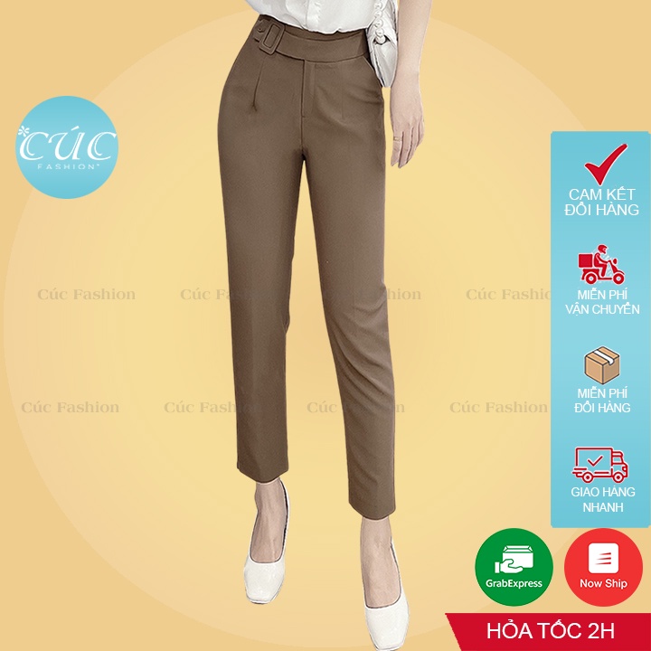 Quần begy nữ Cúc Fashion quần baggy lưng cạp cao vải from tây đẹp thời trang âu công sở dày dặn dài màu đen đi học Q861