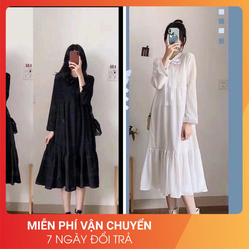 Váy dài nơ cổ tiểu thư 24April 🌸 Váy dài kiểu dáng Hàn Quốc | BigBuy360 - bigbuy360.vn