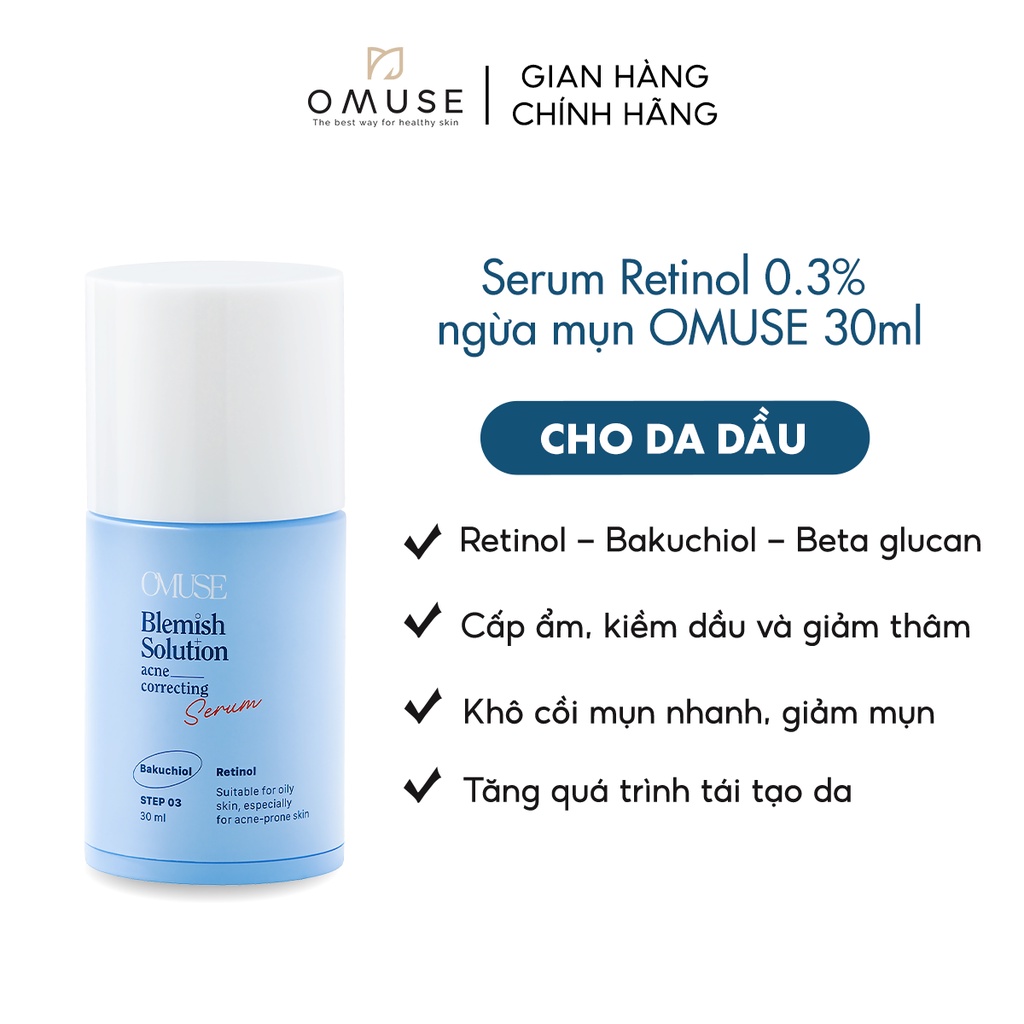 Serum giảm mụn Retinol 0.3% giảm thâm OMUSE Blemish Solution Acne Correcting Serum 30ml