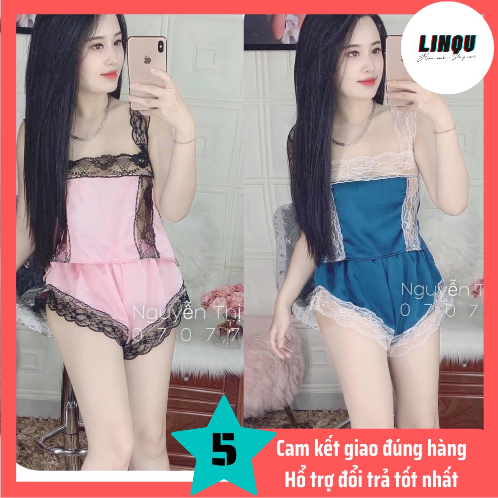 Đồ Ngủ Sexy 2 Dây Chất Lụa Satin Phối Ren Mềm Mịn Freesize Dưới 60kg - Linqu Sleepwear | BigBuy360 - bigbuy360.vn