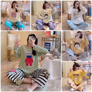 Set bộ nữ dài mặc nhà in 3D dễ thương 🌸FREESHIP🌸 Set quần dài ống rộng áo thun nữ