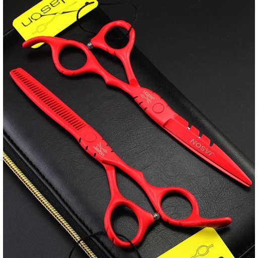 Kéo Cắt Tóc, Kéo Tỉa Tóc Nhật Bản Màu Đỏ 5.5 Inch Jason Hairdressing Sicssors Cutting and Thinning Scissors