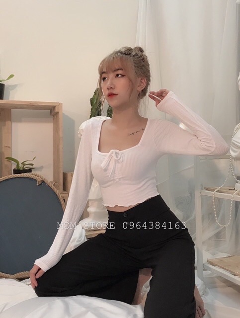 Áo Dài tay Croptop rút lên (av)