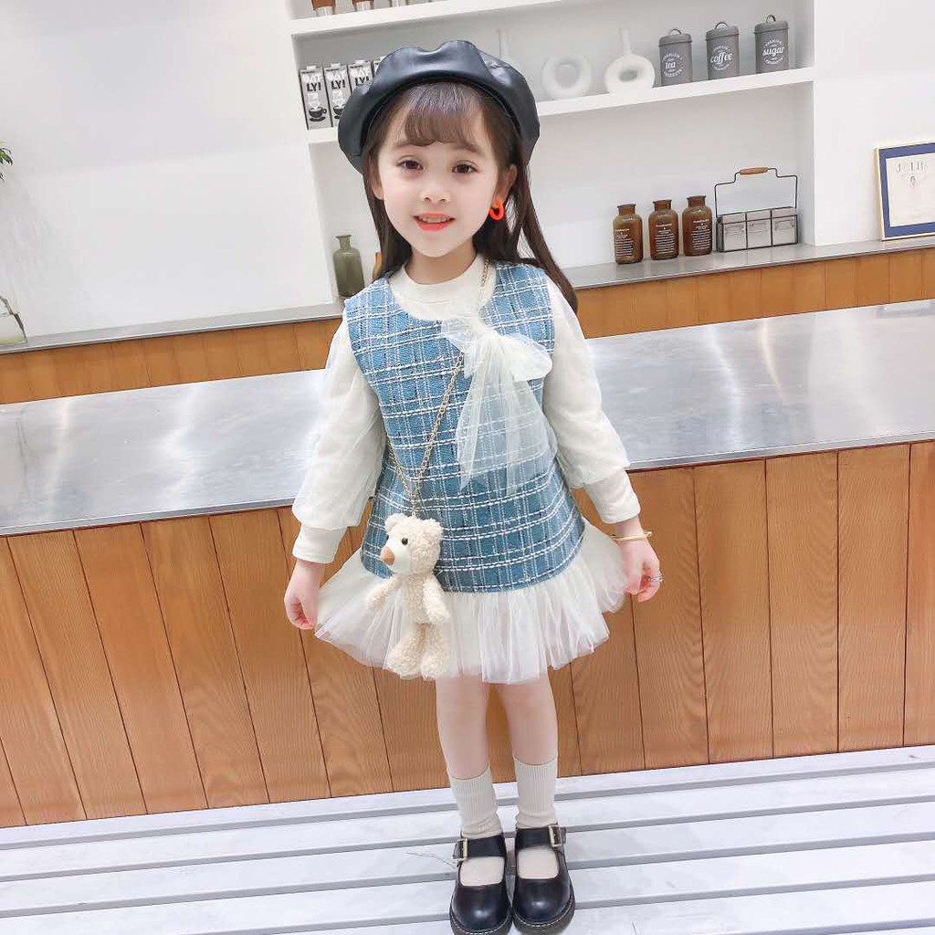 Váy đầm thu đông bé gái-Sét váy dạ 3 chi tiết bé gái size 10-18kg [SV02]