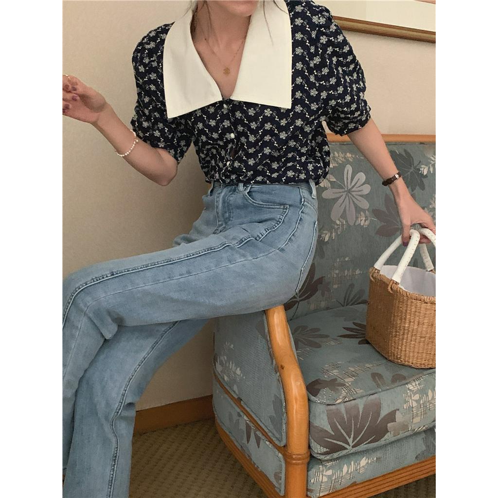 Áo Sơ Mi Tay Ngắn Cổ Bẻ Phối Màu Sắc Thời Trang Cho Nữ 51620